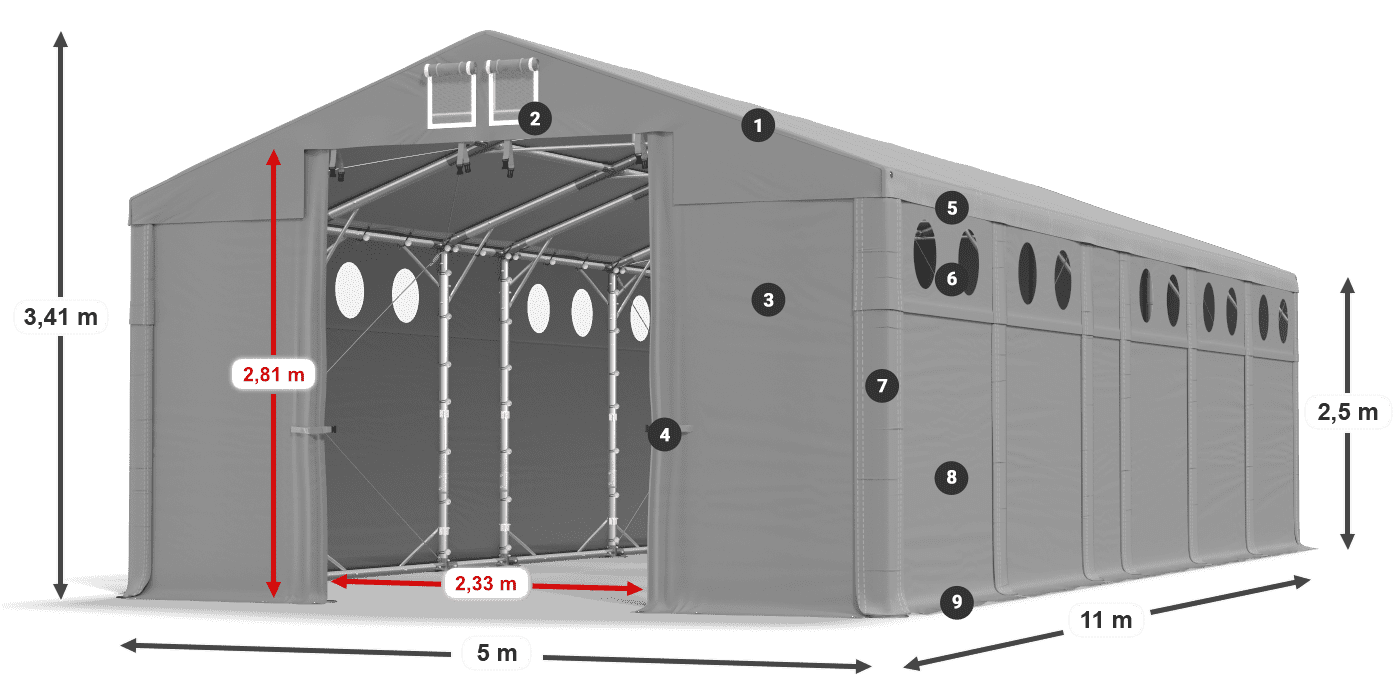 Tető: MS 580 PVC Falak: SD O 500 PVC 2,5 m jelmagyarázat