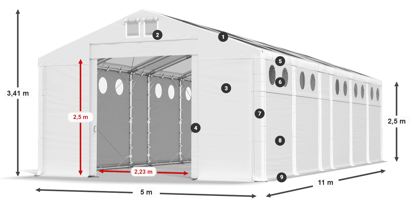 Tető: MS T 580 PVC Falak: SD O 500 PVC 2,5 m jelmagyarázat