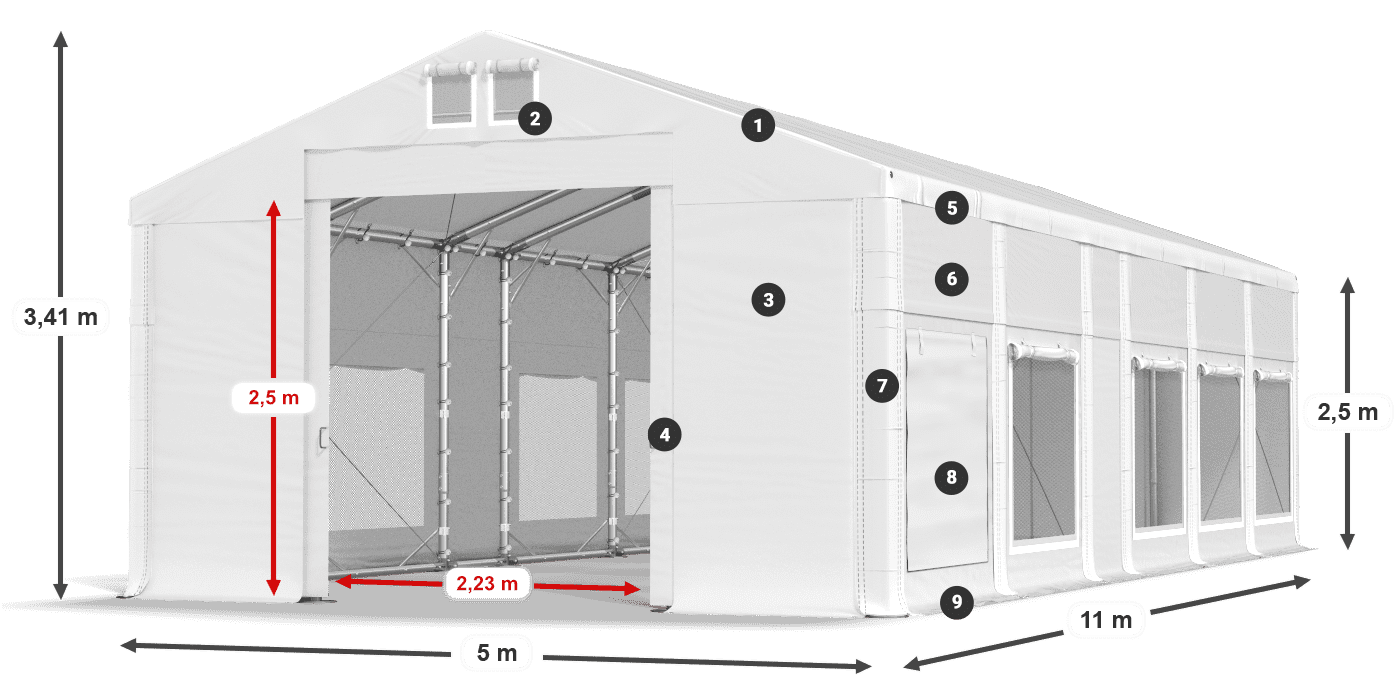 Tető: MS 580 PVC Falak: SD M 500 PVC 2,5 m jelmagyarázat