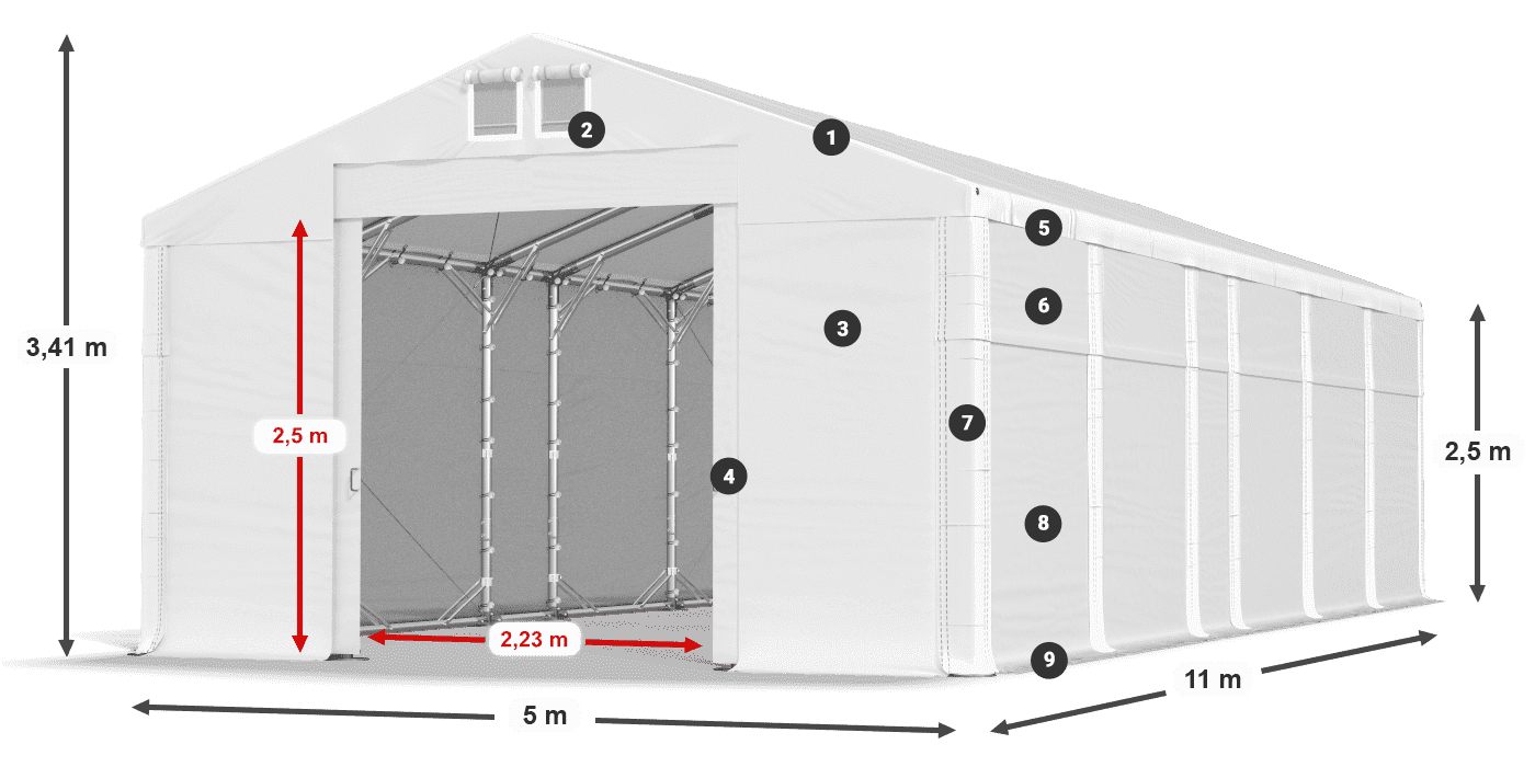 Tető: MS 580 PVC Falak: SD 500 PVC 2,5 m jelmagyarázat