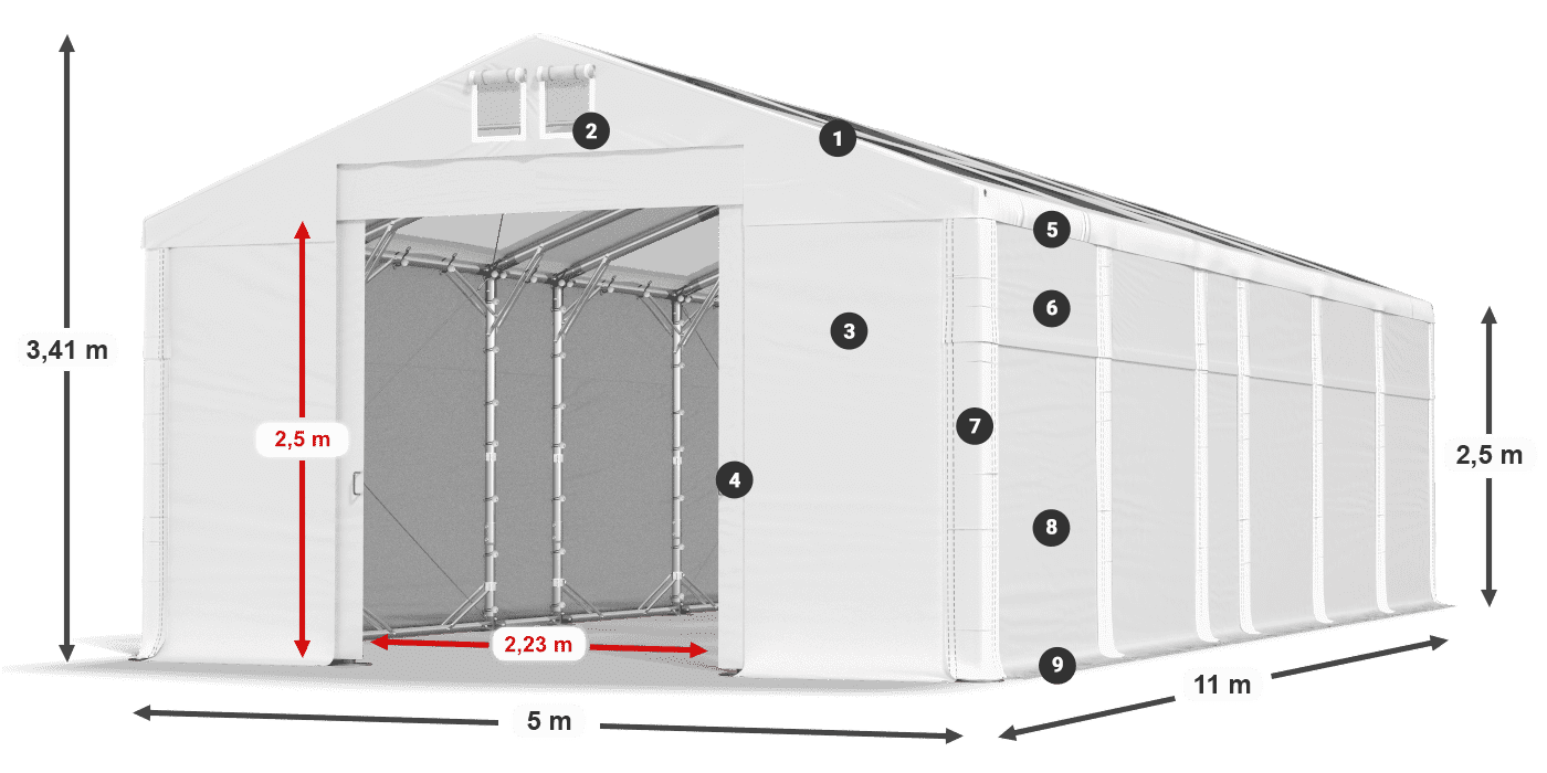 Tető: MS T 580 PVC Falak: SD 500 PVC 2,5 m jelmagyarázat