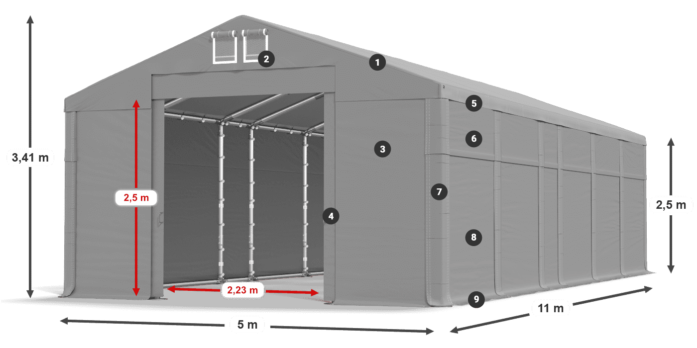 Tető: MS 580 PVC Falak: SD 500 PVC 2,5 m jelmagyarázat