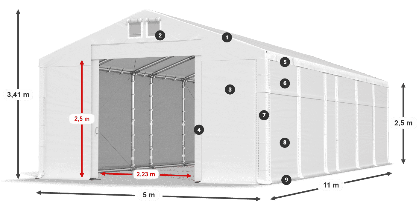 Tető: MS 580 PVC Falak: SD 500 PVC 2,5 m jelmagyarázat