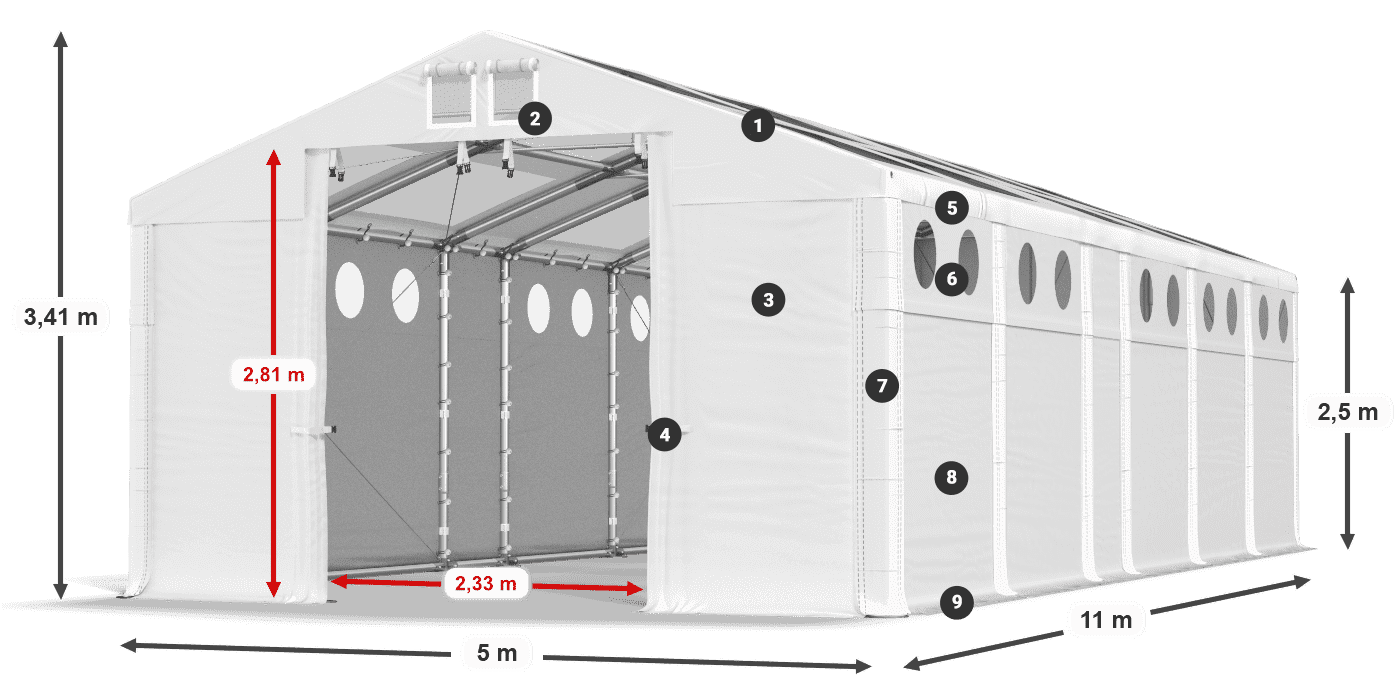 Tető: MS T 580 PVC Falak: SD O 500 PVC 2,5 m jelmagyarázat