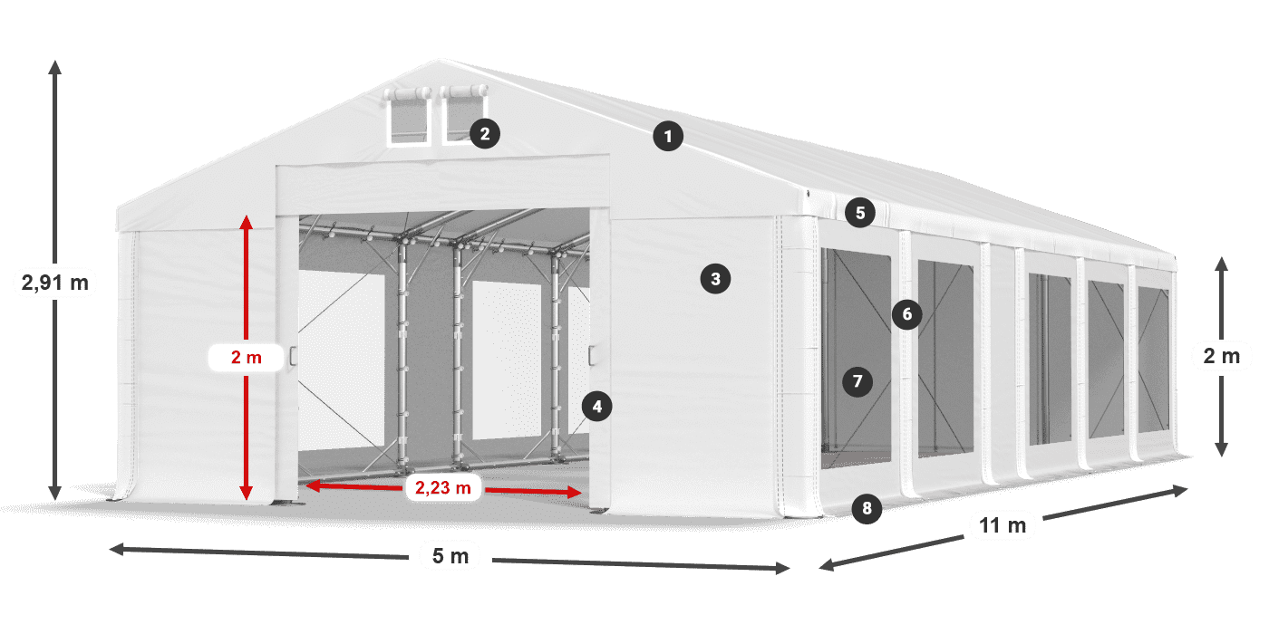 Tető: FR 620 PVC Falak: MS 580 PVC 2 m jelmagyarázat