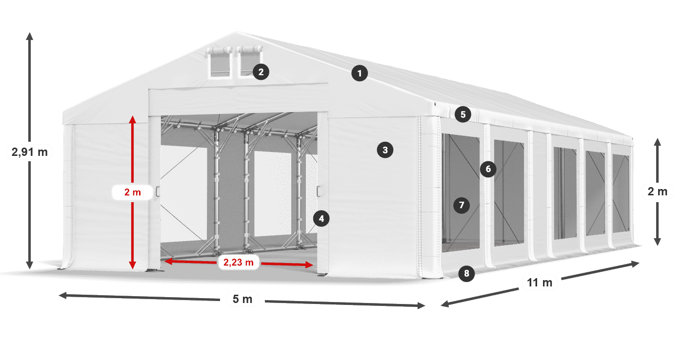 Tető: FR 620 PVC Falak: MS 580 PVC 2 m jelmagyarázat