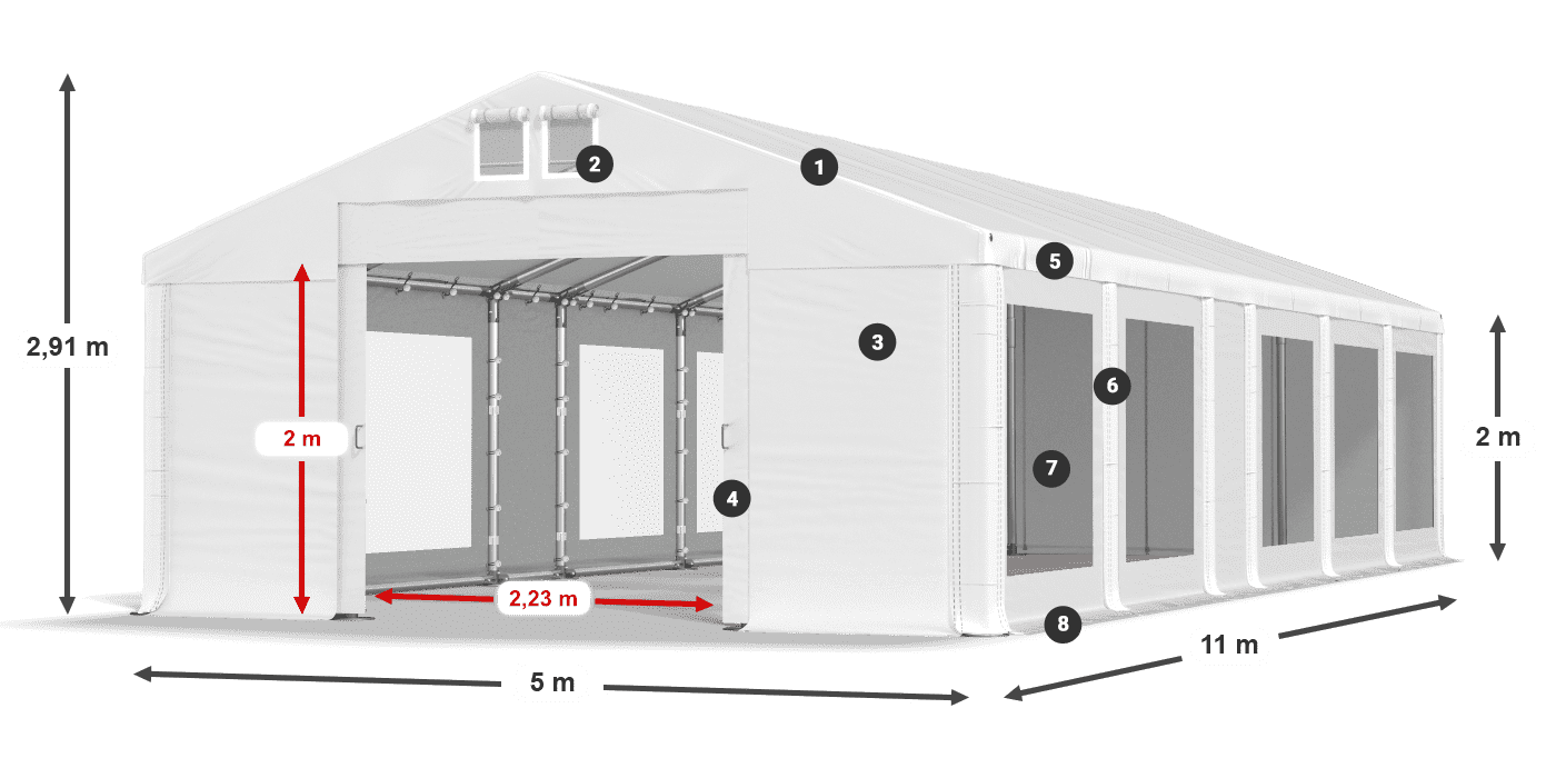 Tető: FR 620 PVC Falak: MS 580 PVC 2 m jelmagyarázat