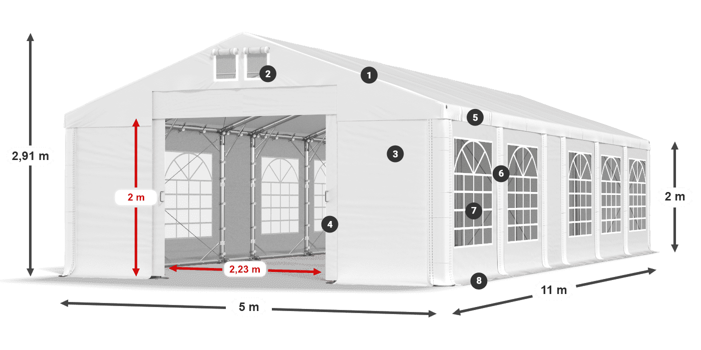 Tető: FR 620 PVC Falak: SD 500 PVC 2 m jelmagyarázat