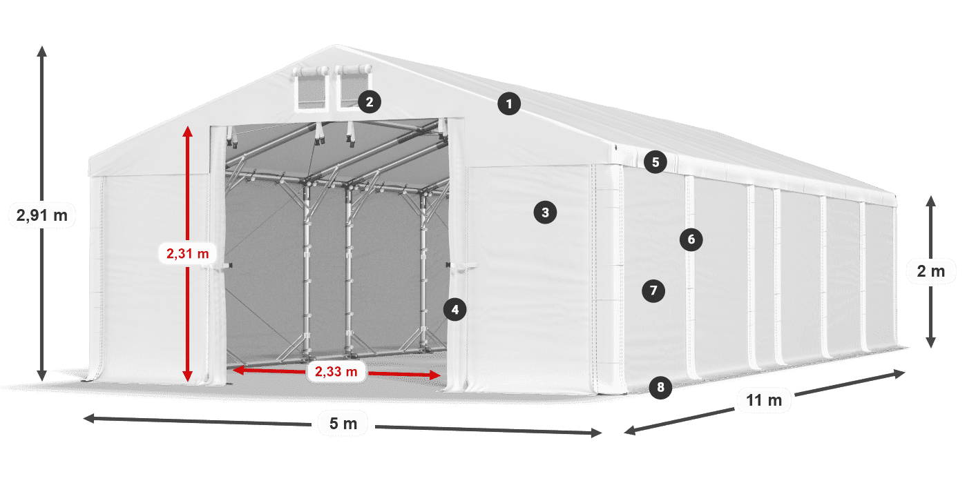 Tető: FR 620 PVC Falak: SD 500 PVC 2 m jelmagyarázat