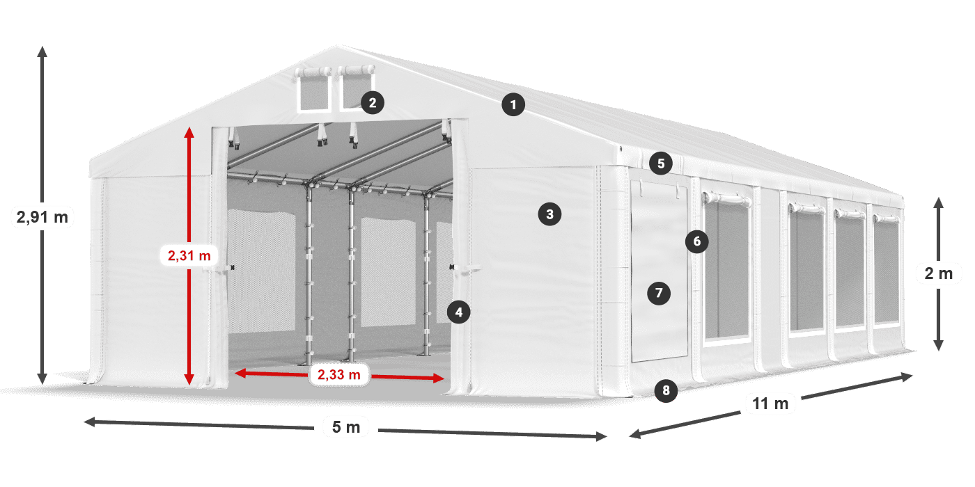 Tető: FR 620 PVC Falak: SD 500 PVC 2 m jelmagyarázat