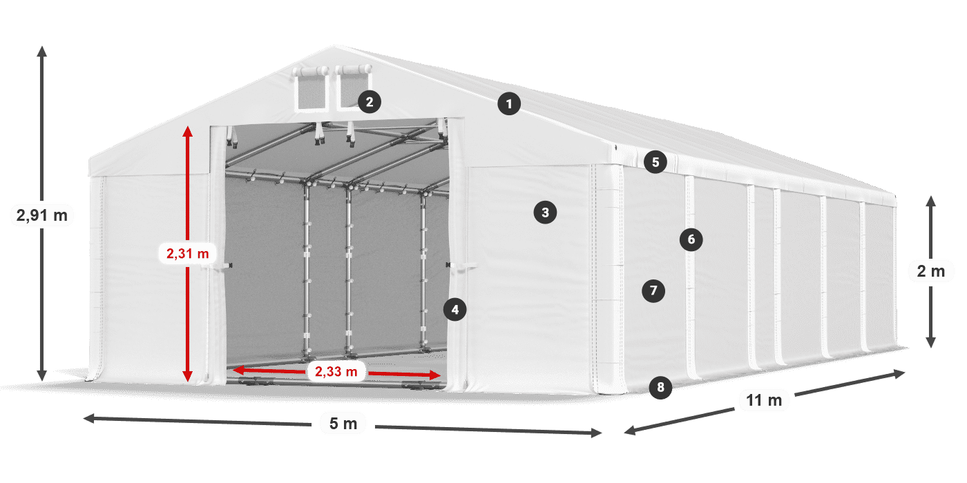 Tető: FR 620 PVC Falak: SD 500 PVC 2 m jelmagyarázat