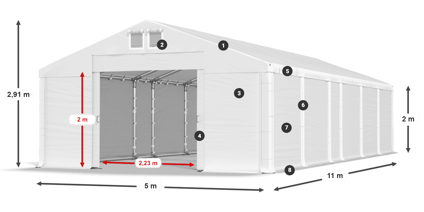 Tető: FR 620 PVC Falak: SD 500 PVC 2 m jelmagyarázat