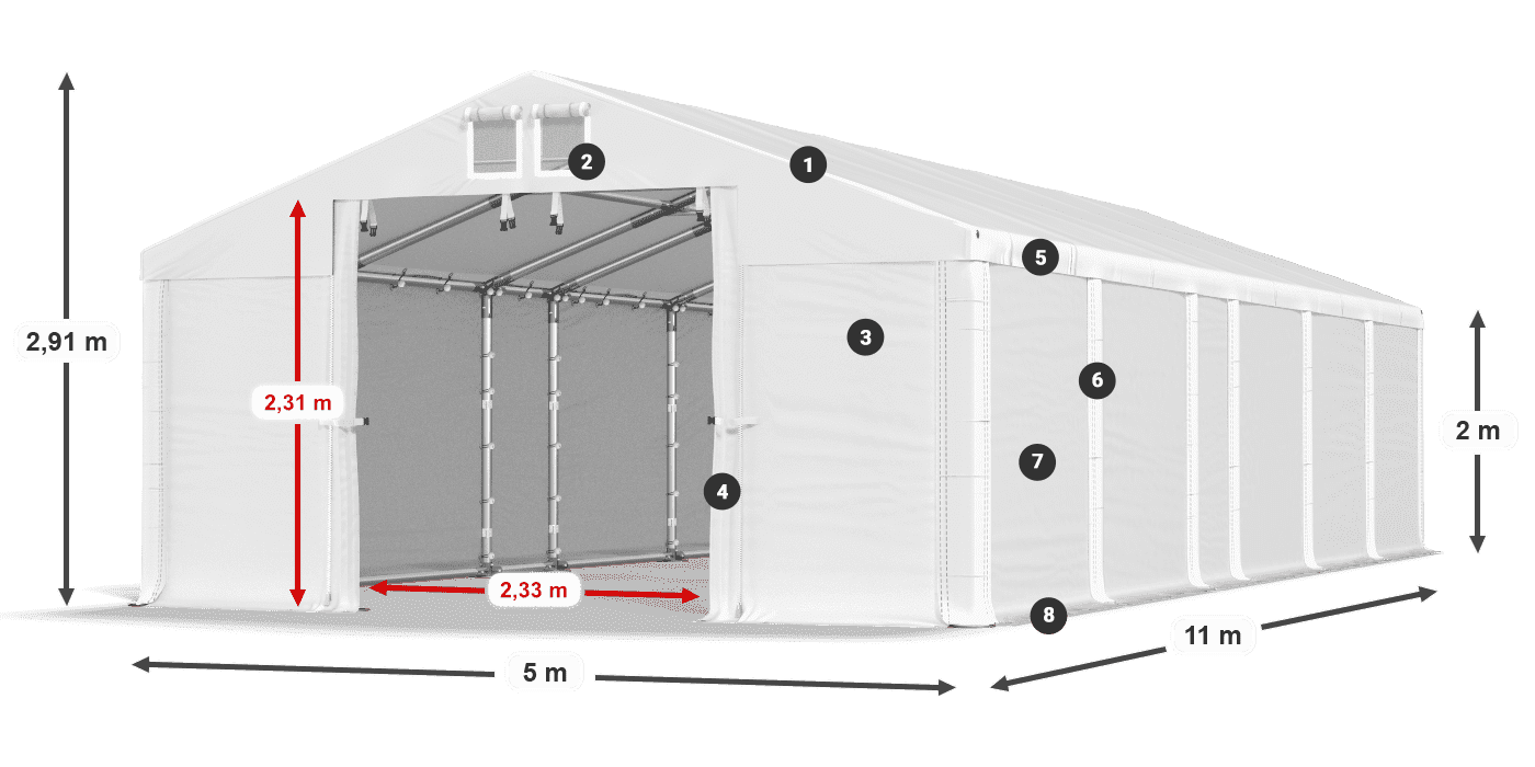 Tető: FR 620 PVC Falak: SD 500 PVC 2 m jelmagyarázat