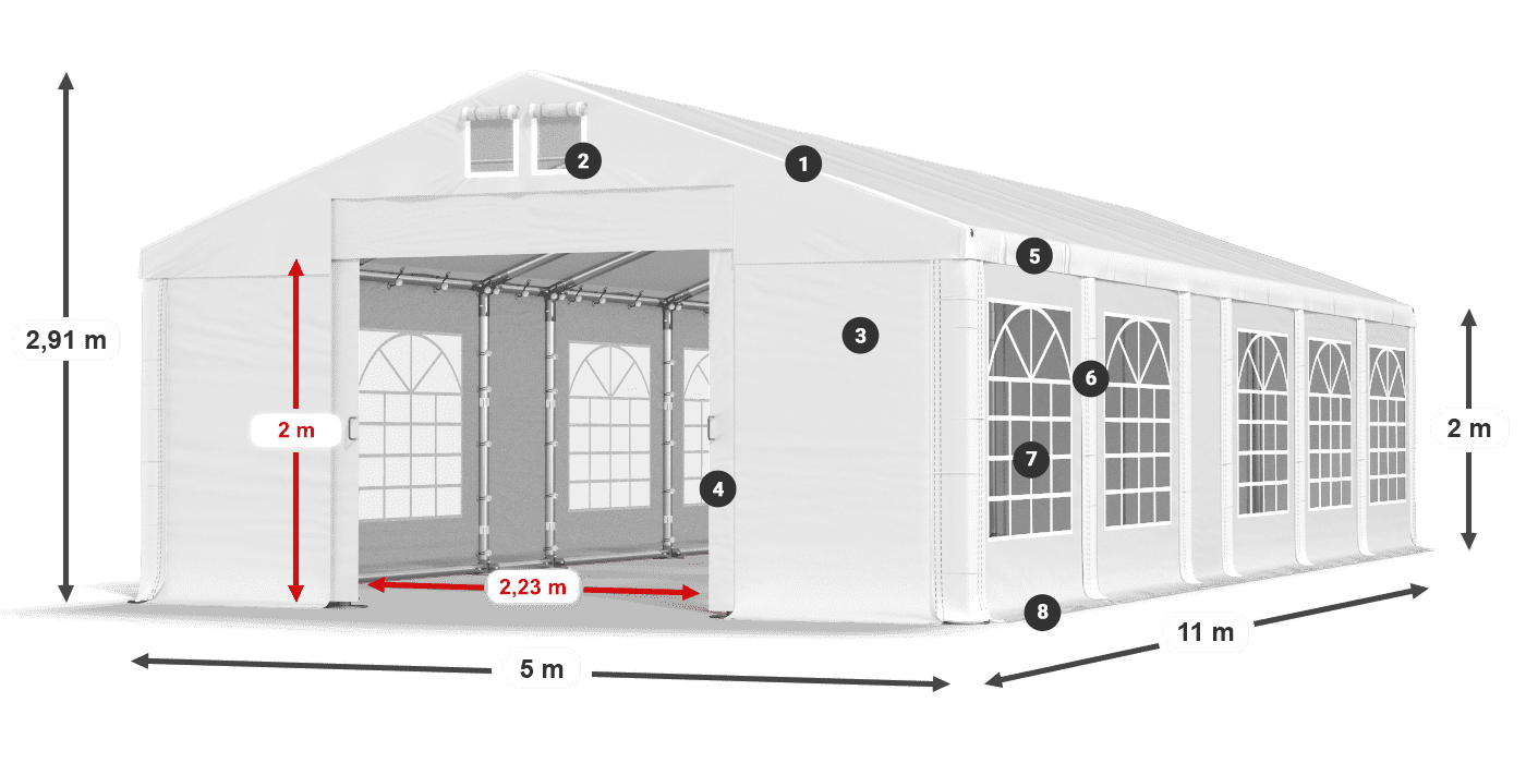 Tető: FR 620 PVC Falak: SD 500 PVC 2 m jelmagyarázat