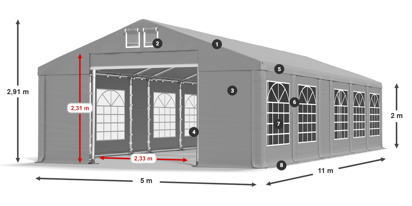 Tető: FR 620 PVC Falak: SD 500 PVC 2 m jelmagyarázat
