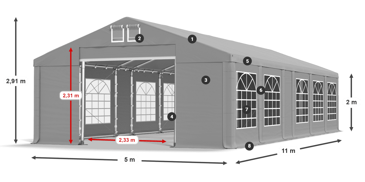 Tető: FR 620 PVC Falak: SD 500 PVC 2 m jelmagyarázat