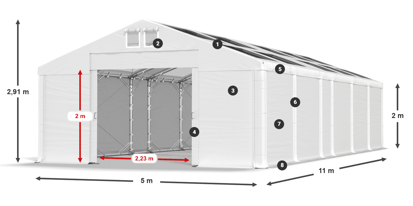 Tető: MS T 580 PVC Falak: FR 620 PVC 2 m jelmagyarázat