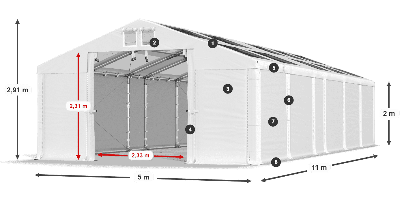 Tető: MS T 580 PVC Falak: FR 620 PVC 2 m jelmagyarázat