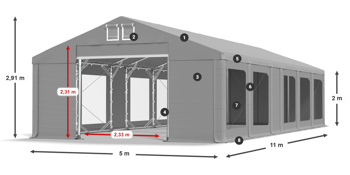 Tető: MS 580 PVC Falak: MS 580 PVC 2 m jelmagyarázat