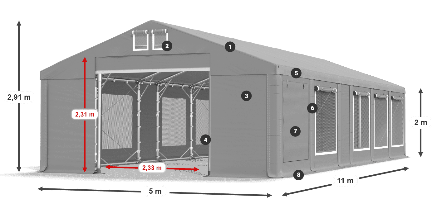 Tető: MS 580 PVC Falak: SD M 500 PVC 2 m jelmagyarázat