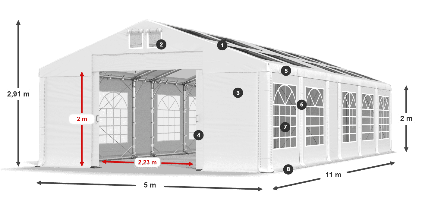 Tető: MS 580 PVC Falak: SD 500 PVC 2 m jelmagyarázat