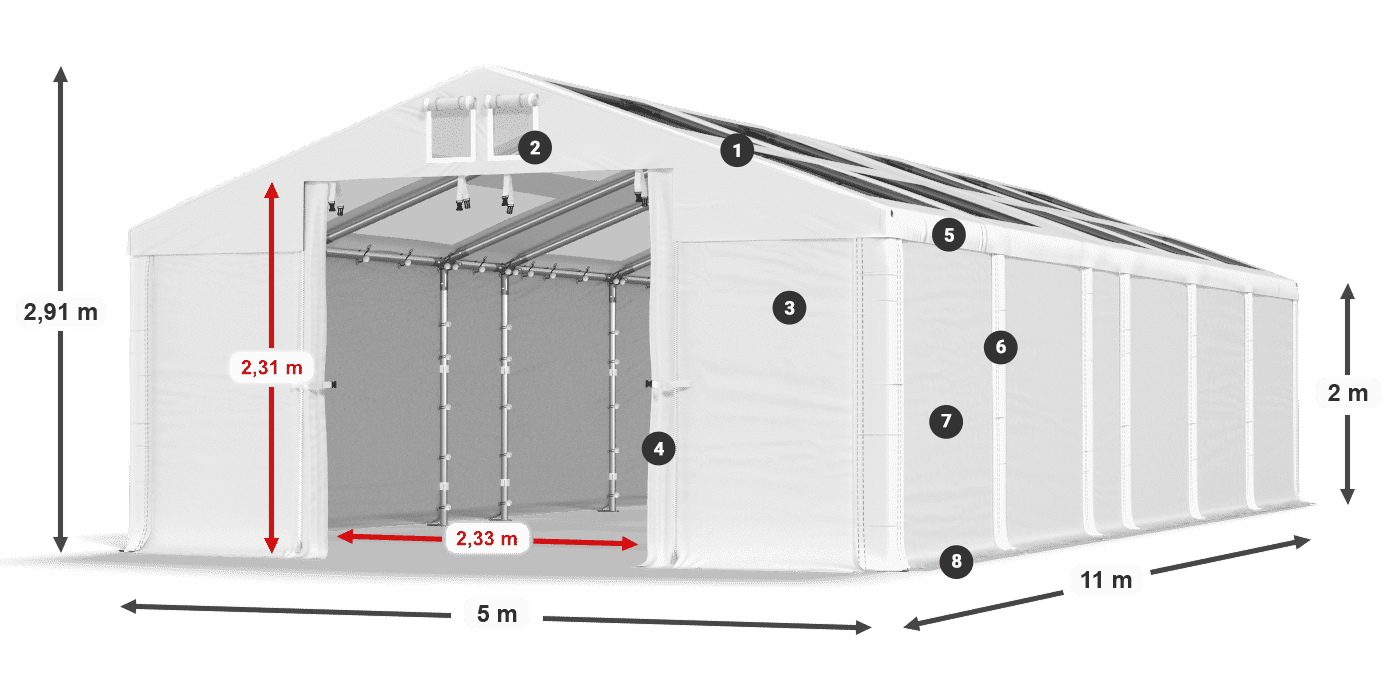 Tető: MS T 580 PVC Falak: SD 500 PVC 2 m jelmagyarázat