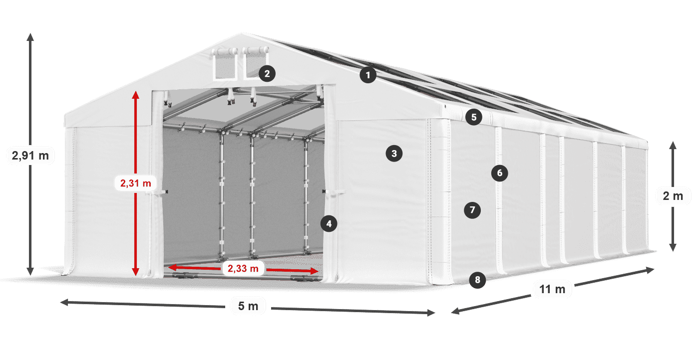 Tető: MS T 580 PVC Falak: SD 500 PVC 2 m jelmagyarázat