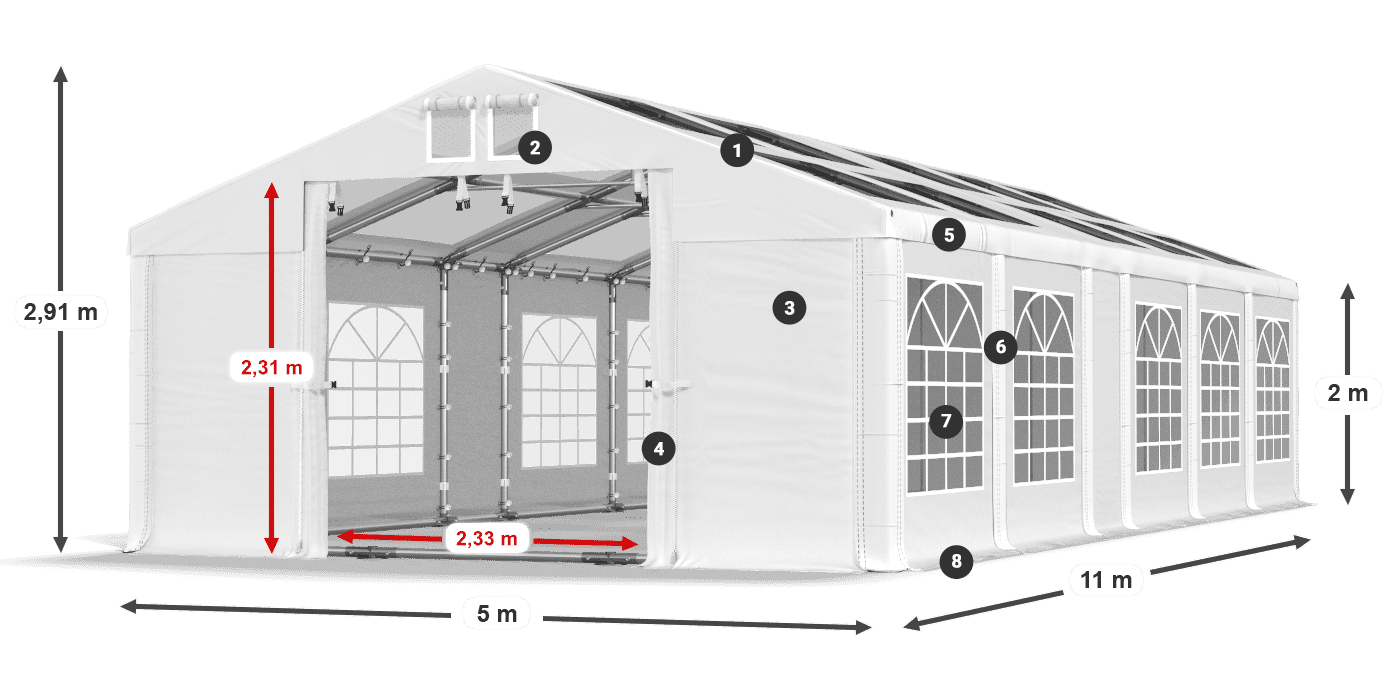 Tető: MS 580 PVC Falak: SD 500 PVC 2 m jelmagyarázat