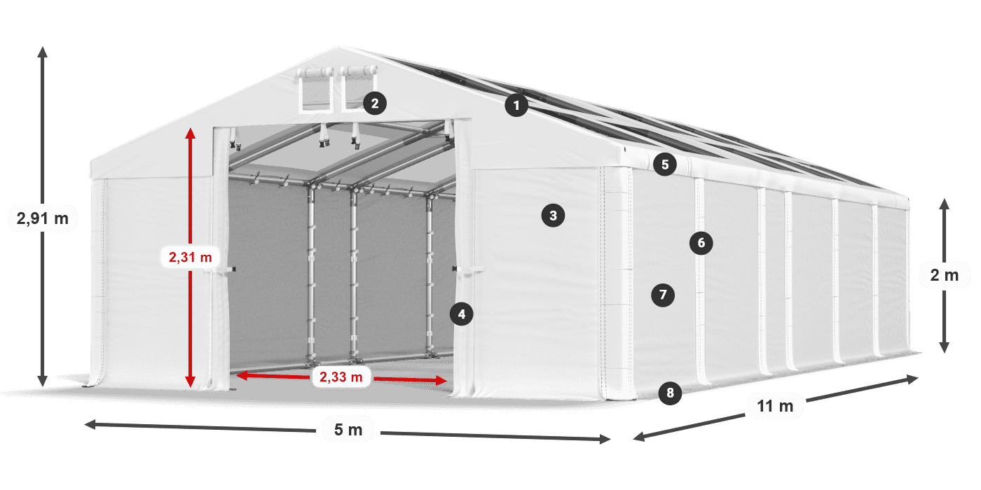 Tető: MS T 580 PVC Falak: SD 500 PVC 2 m jelmagyarázat