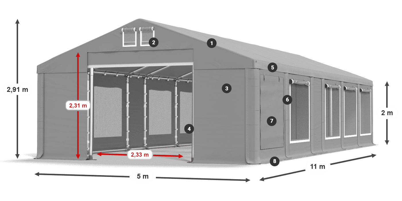 Tető: MS 580 PVC Falak: SD M 500 PVC 2 m jelmagyarázat
