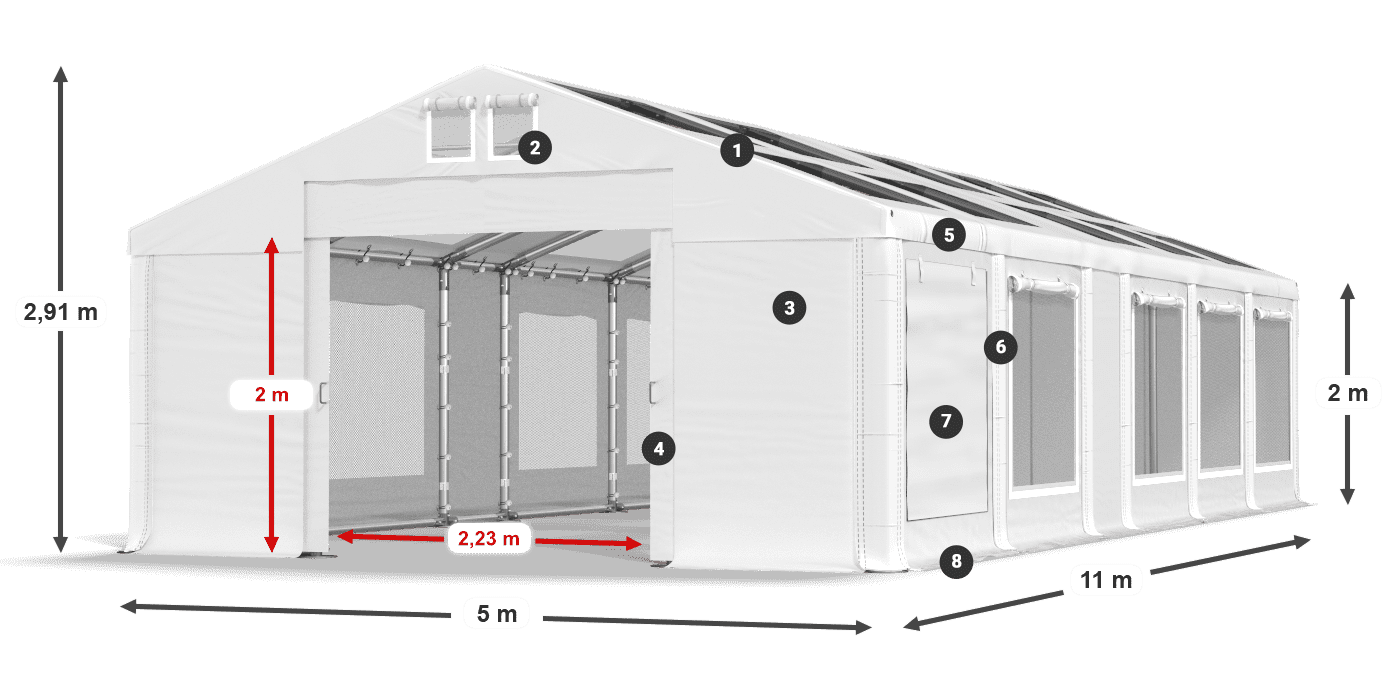 Tető: MS T 580 PVC Falak: SDM 500 PVC 2 m jelmagyarázat