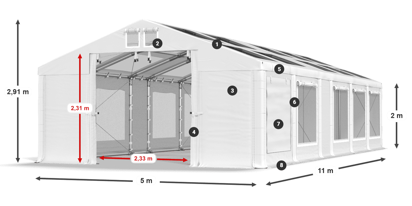 Tető: MS T 580 PVC Falak: SDM 500 PVC 2 m jelmagyarázat