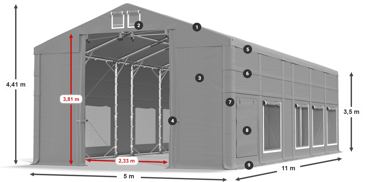 Tető: FR 620 PVC Falak: SD 500 PVC 3,5 m jelmagyarázat