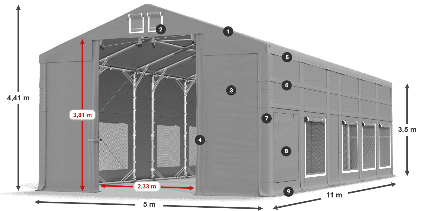 Tető: FR 620 PVC Falak: SD 500 PVC 3,5 m jelmagyarázat