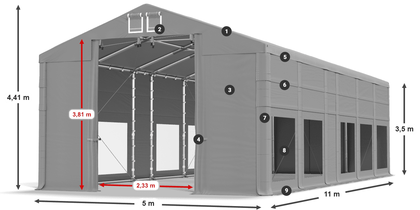 Tető: MS 580 PVC Falak: MS 580 PVC 3,5 m jelmagyarázat