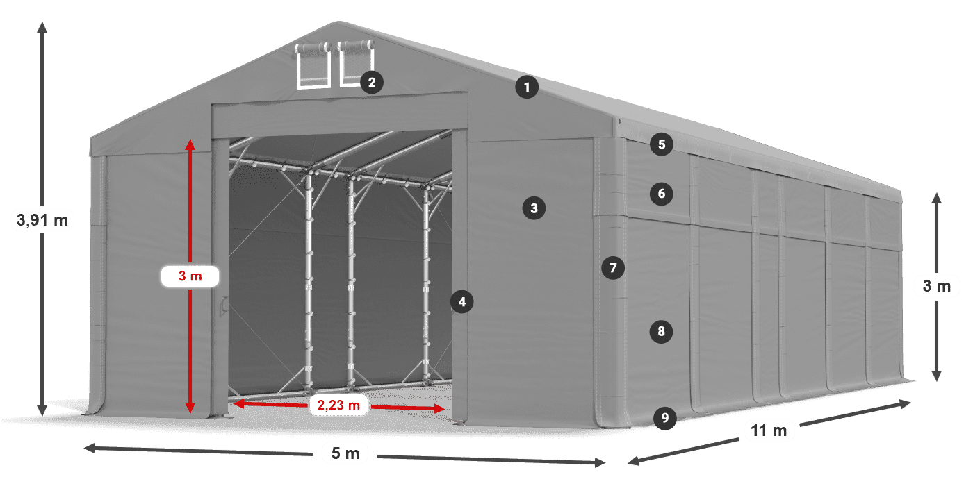 Tető: FR 620 PVC Falak: MS 580 PVC 3 m jelmagyarázat