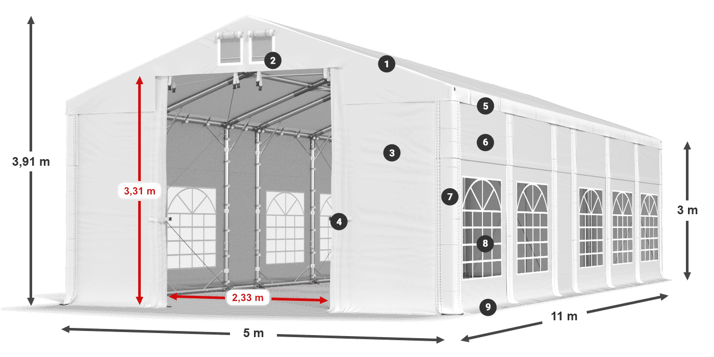 Tető: FR 620 PVC Falak: SD 500 PVC 3 m jelmagyarázat