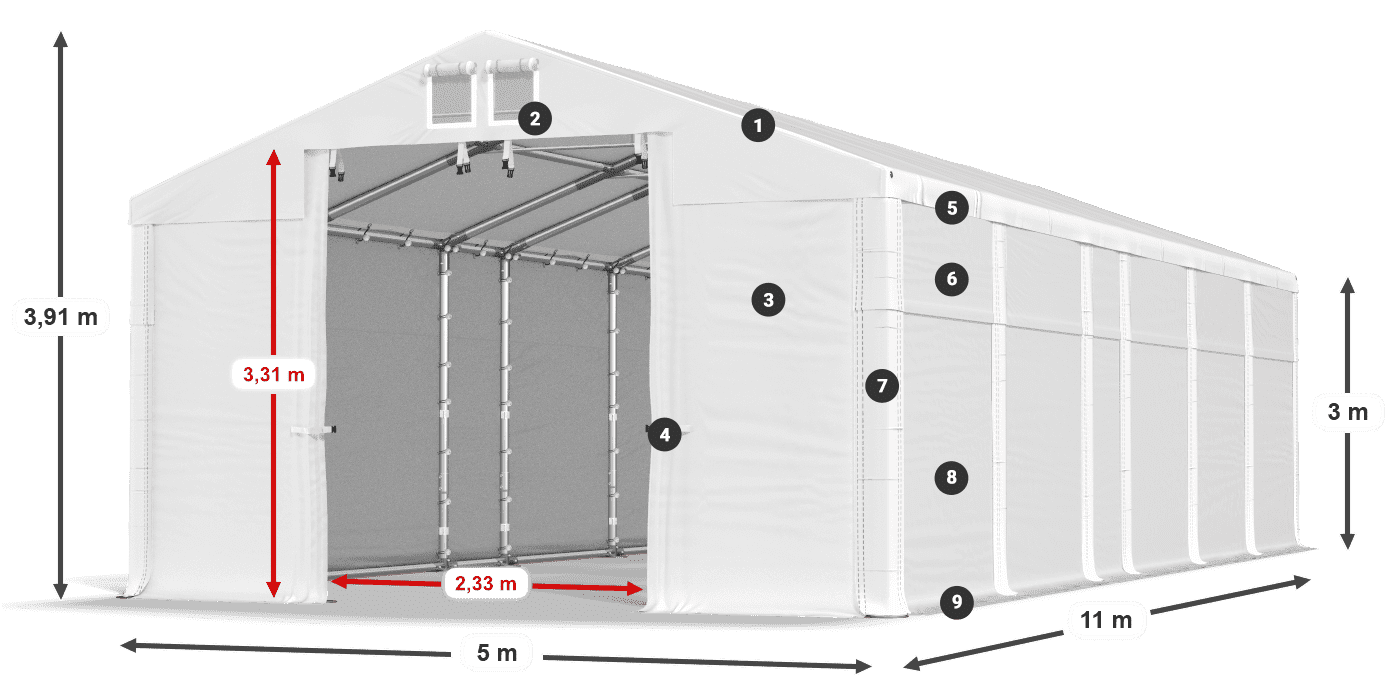 Tető: FR 620 PVC Falak: SD 500 PVC 3 m jelmagyarázat