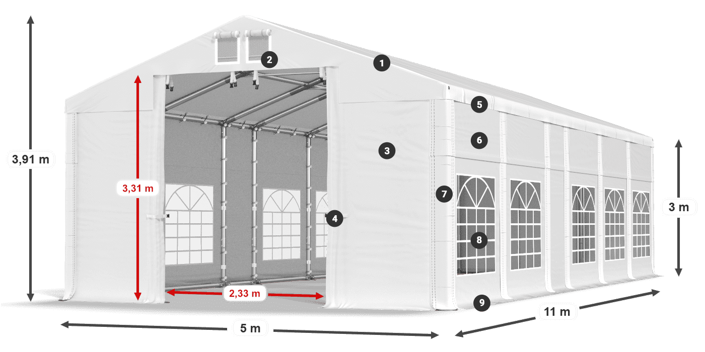 Tető: FR 620 PVC Falak: SD 500 PVC 3 m jelmagyarázat