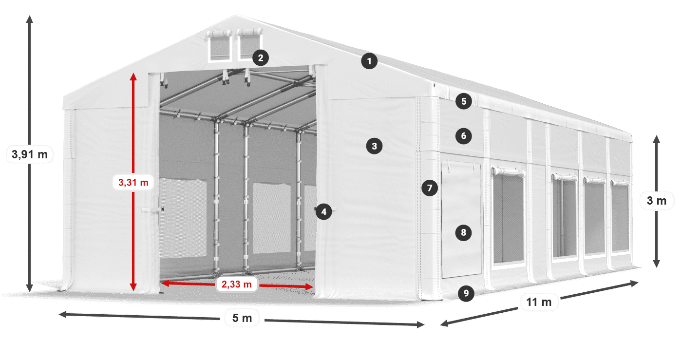 Tető: FR 620 PVC Falak: SD 500 PVC 3 m jelmagyarázat