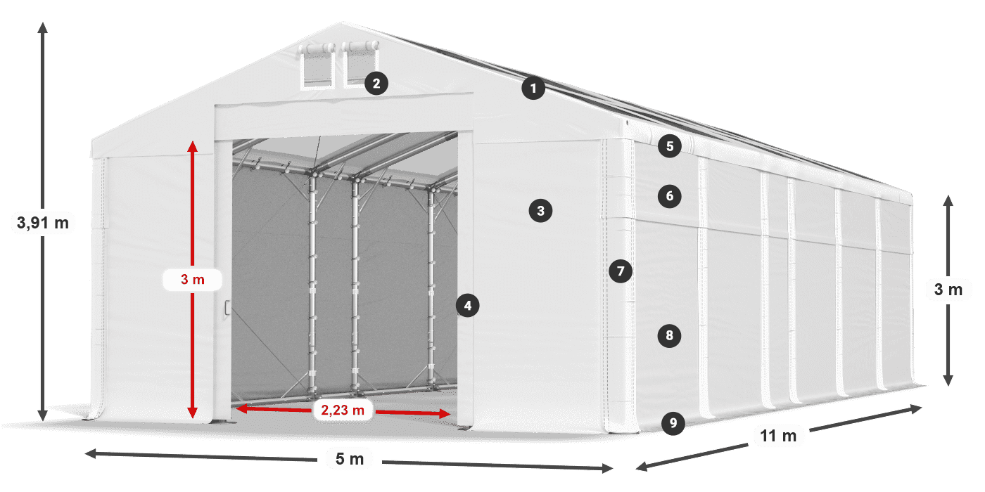 Tető: MS T 580 PVC Falak: FR 620 PVC 3 m jelmagyarázat