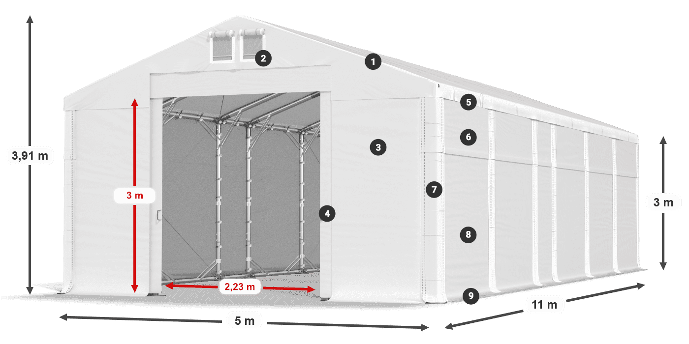 Tető: MS 580 PVC Falak: FR 620 PVC  3 m jelmagyarázat