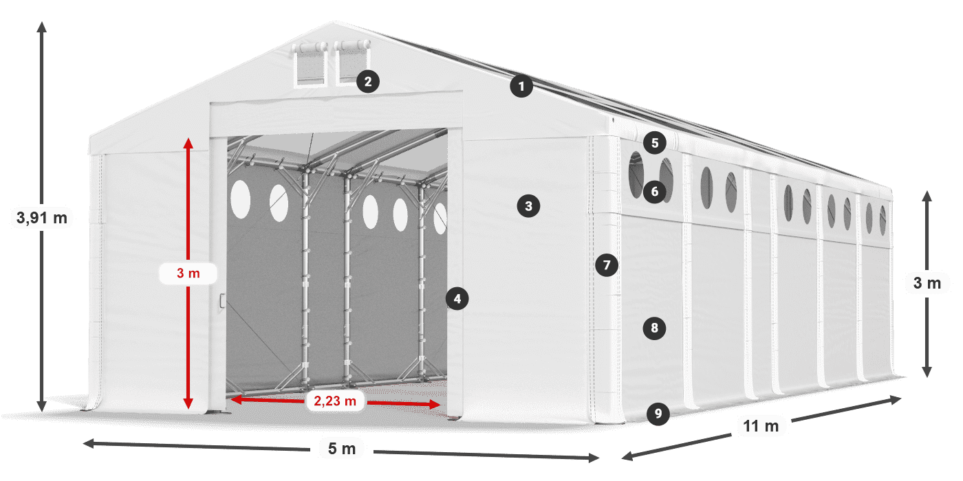Tető: MS T 580 PVC Falak: FR O 620 PVC 3 m jelmagyarázat