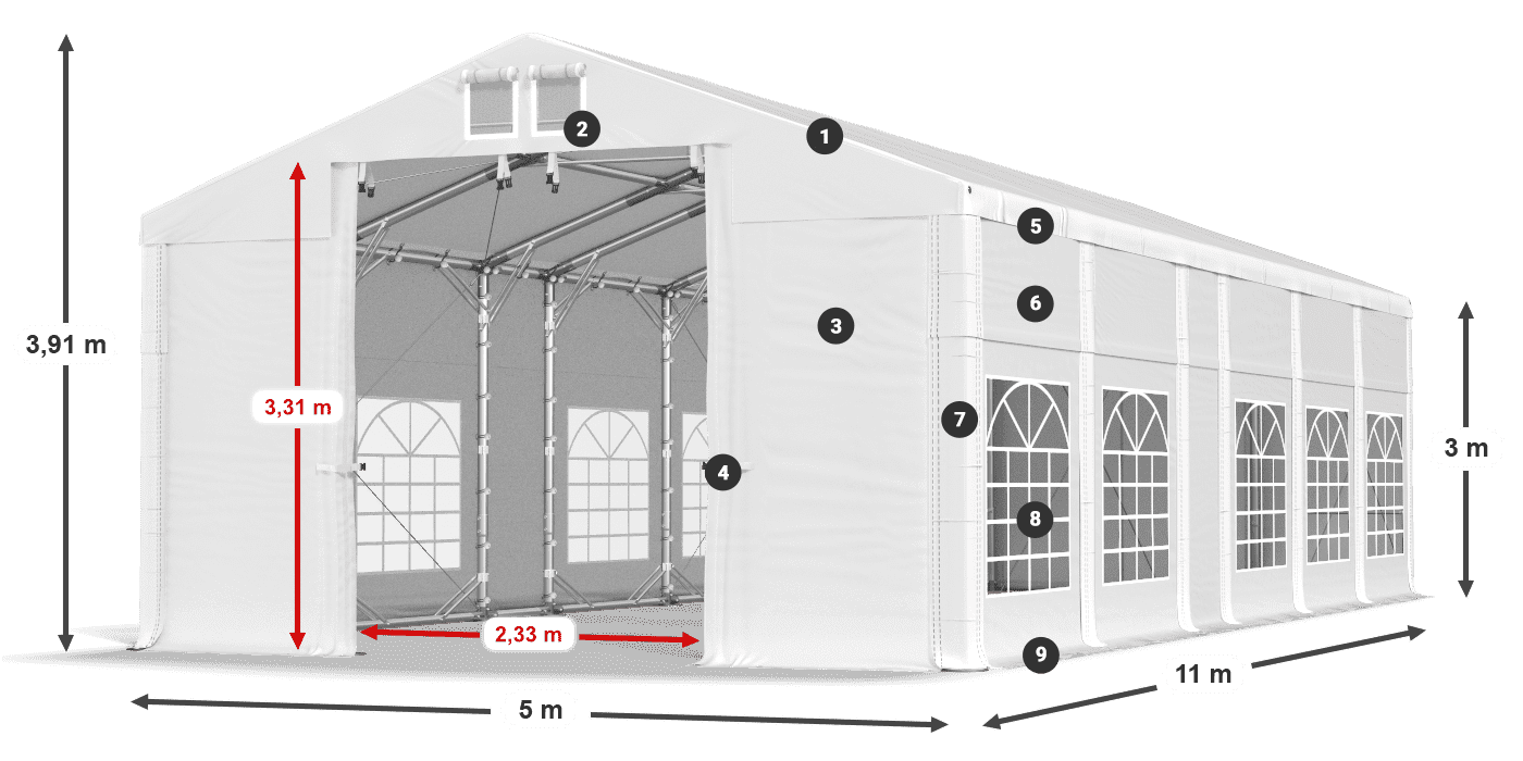 Tető: MS 580 PVC Falak: FR 620 PVC 3 m jelmagyarázat