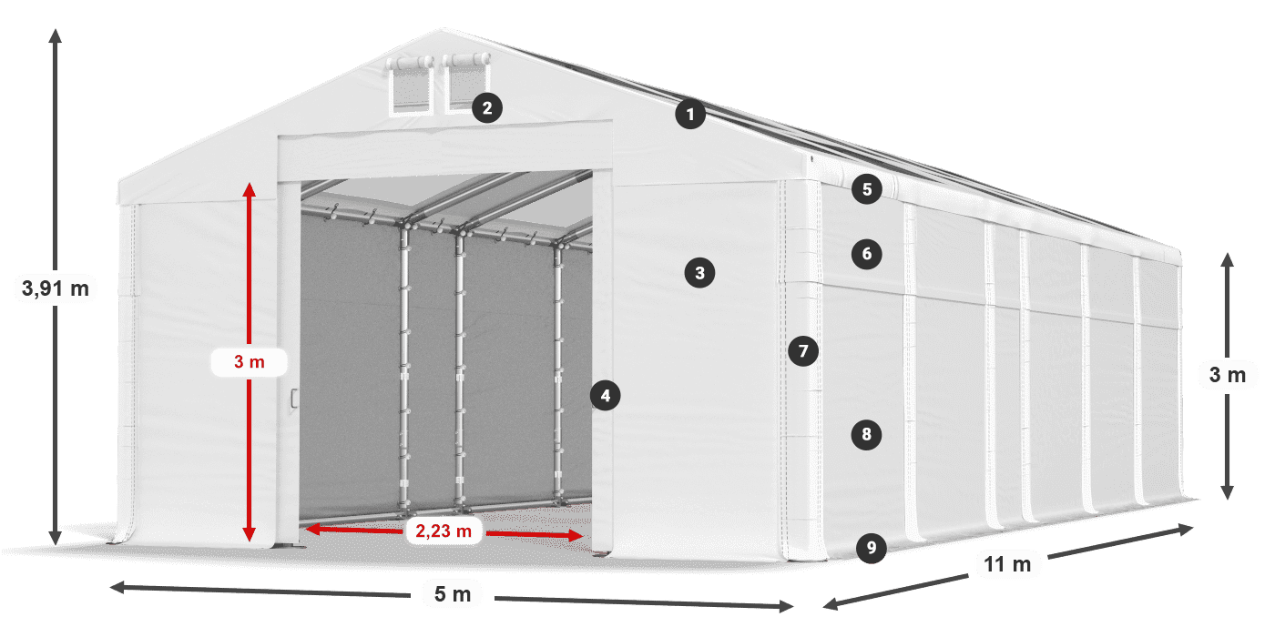 Tető: MS T 580 PVC Falak: FR 620 PVC 3 m jelmagyarázat