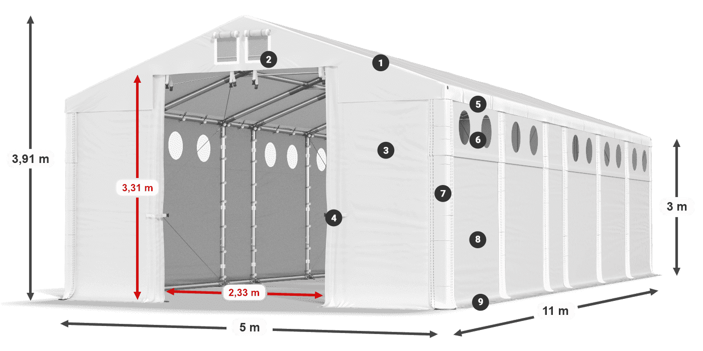 Tető: MS 580 PVC Falak: FR O 620 PVC 3 m jelmagyarázat
