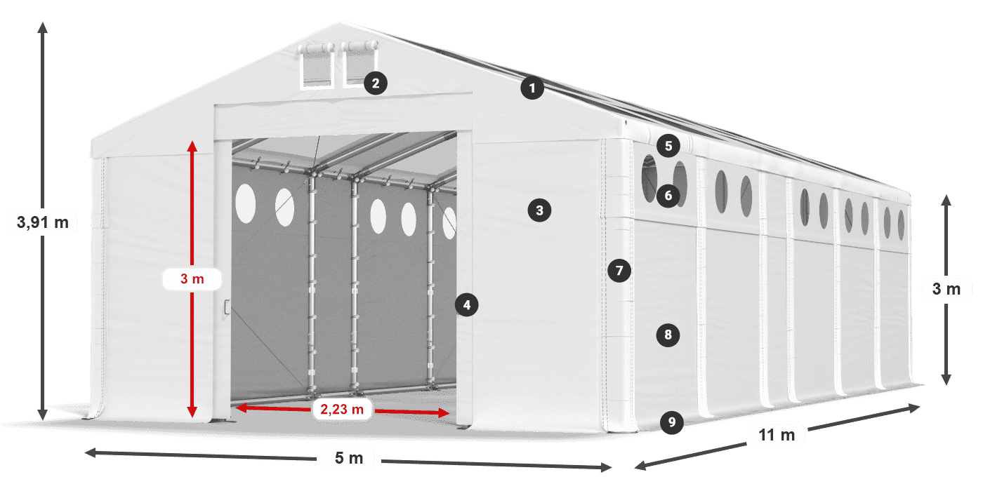 Tető: MS T 580 PVC Falak: FR O 620 PVC 3 m jelmagyarázat