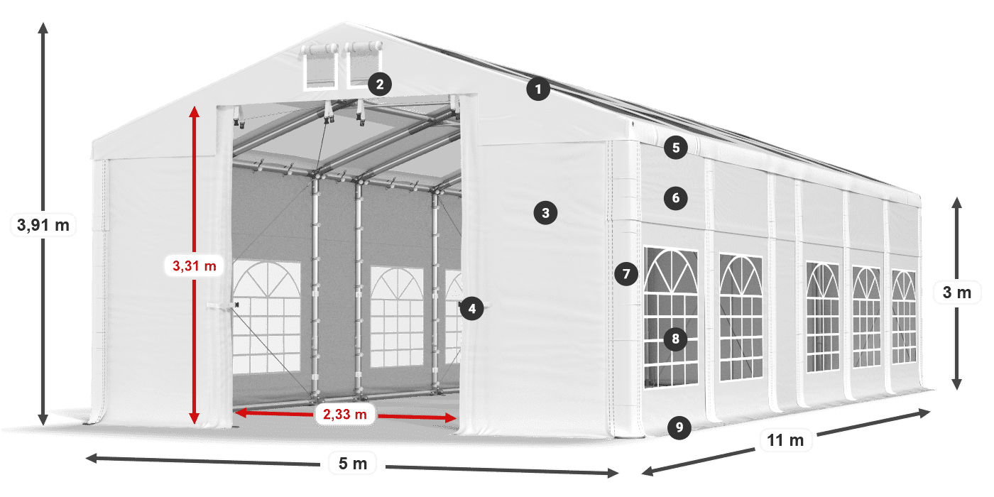 Tető: MS T 580 PVC Falak: FR 620 PVC 3 m jelmagyarázat