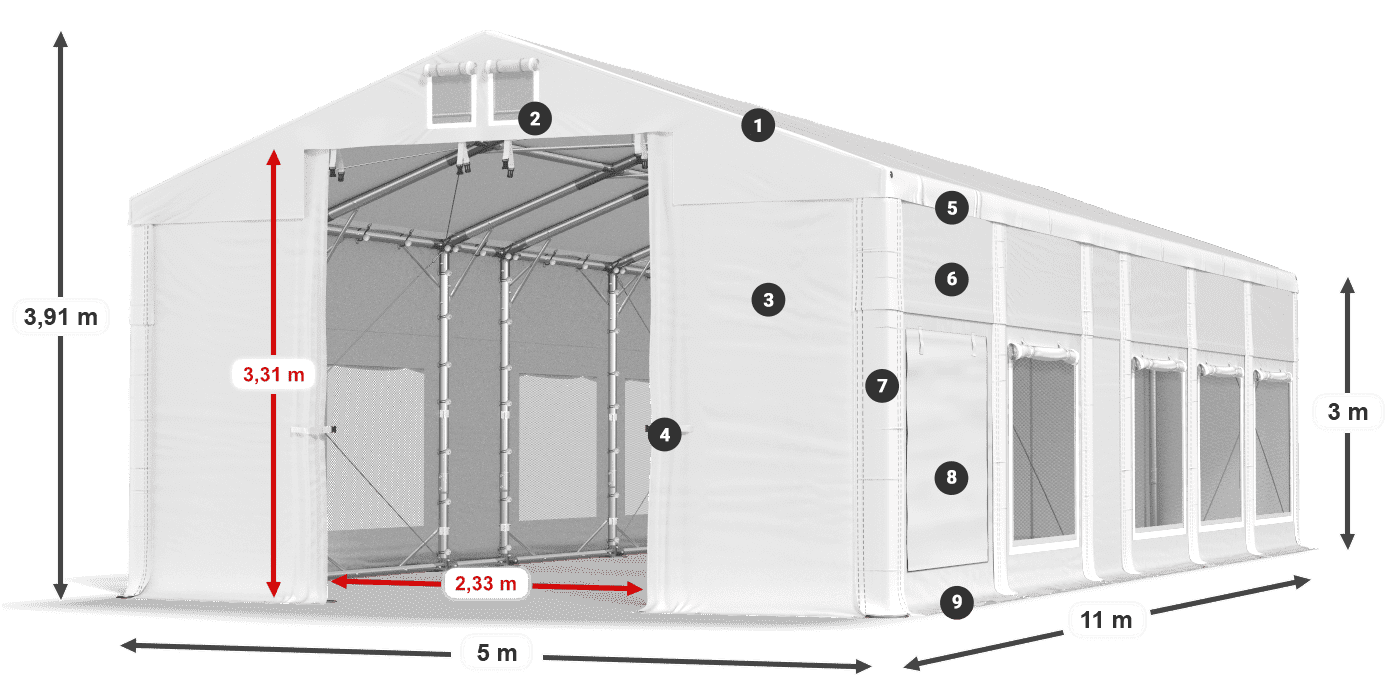 Tető: MS 580 PVC Falak: SD M 500 PVC 3 m jelmagyarázat