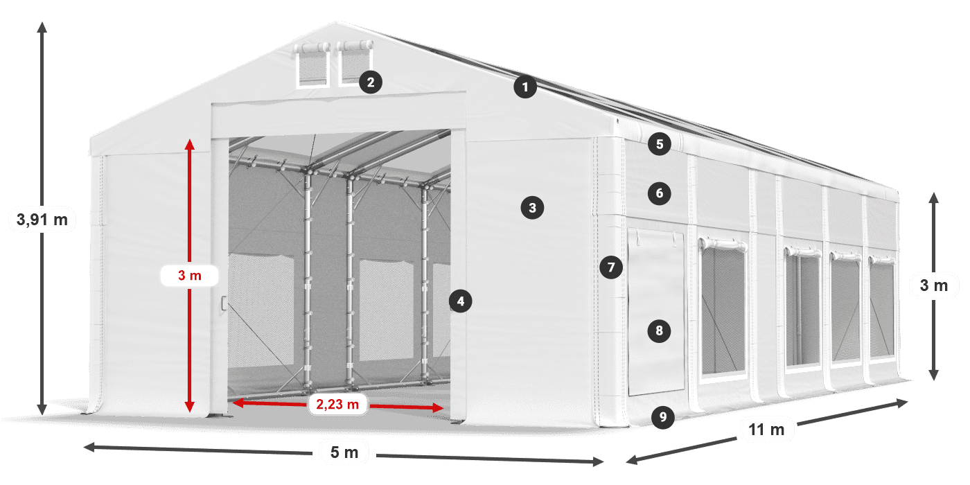 Tető: MS T 580 PVC Falak: SD M 500 PVC 3 m jelmagyarázat